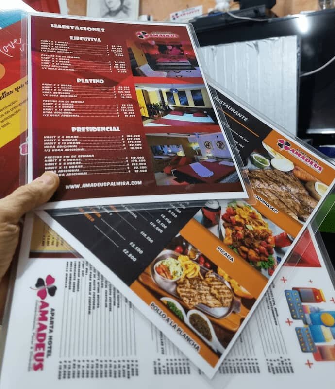 Impresión de menus para restaurante.